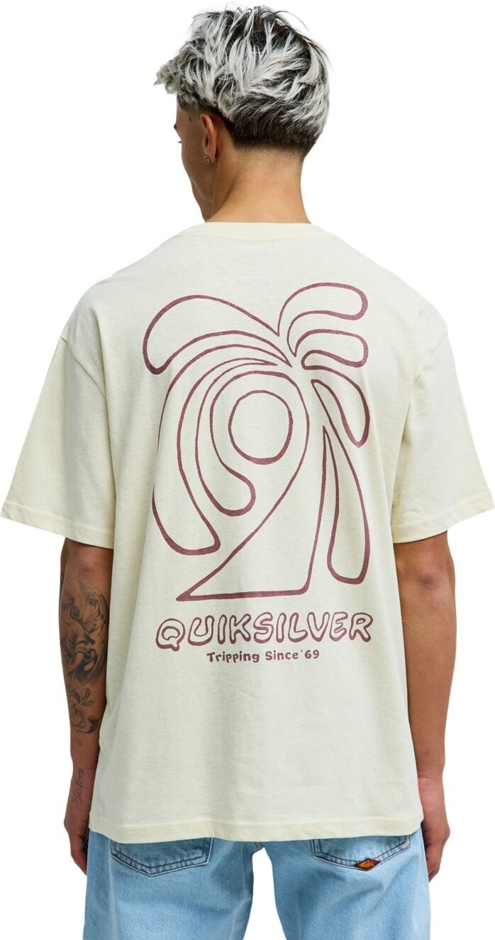 T-Shirt QUIKSILVER "Curve Palm", Herren, Gr. S, beige (bone weiß), Obermaterial: 80% Baumwolle, 20% Hanf., Shirts T-Shirt