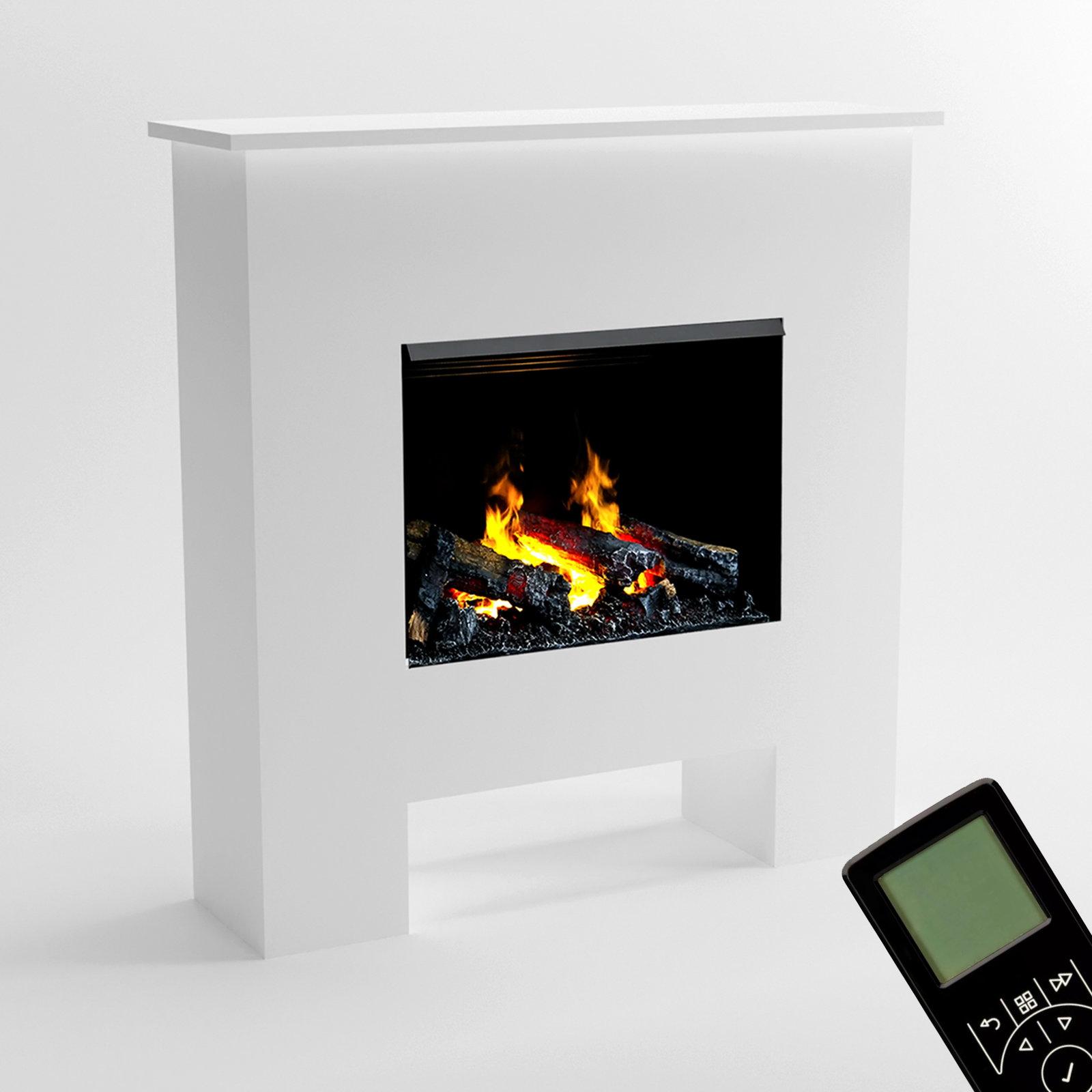 GLOW FIRE Elektrokamin 'Poseidon Opti Myst' | Wasserdampf Kamin mit Heizung inkl. Holz in weiß als Standkamin| HxBxT: 102x97x23 cm