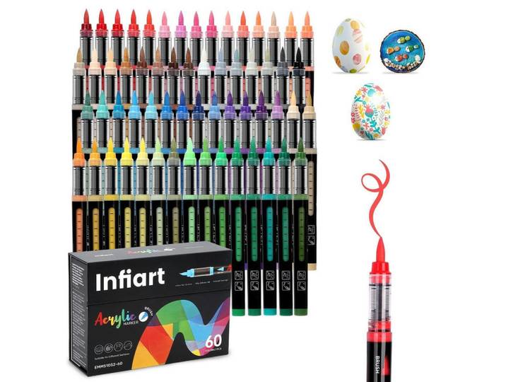 Marker 60-teiliges Set Pinselspitze Acrylfarben, Mehrfarbig, Kunststoff, 10x20x15 cm, Dekoration, Malbedarf & Bastelbedarf