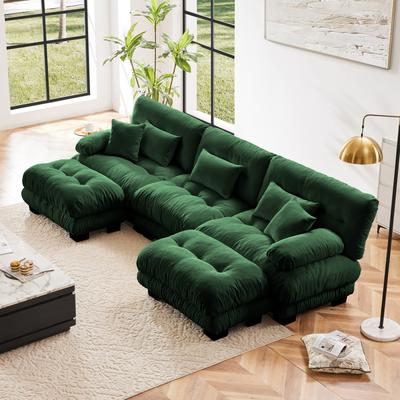 Loedds Chenille U-Shaped Modular Sectional Sofa with 2 Ottomans & Deep Seats