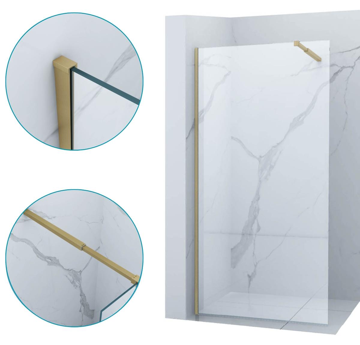 Silla Walk-In Duschwand 120x200 cm Gold gebürstet, 8 mm ESG, Nano-Beschichtung