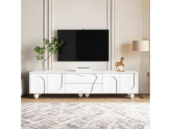 Meuble TV 180 cm blanc avec rangements fermés TV and Entertainment Furniture with 180 x 40 x 42 in and White Particle Board