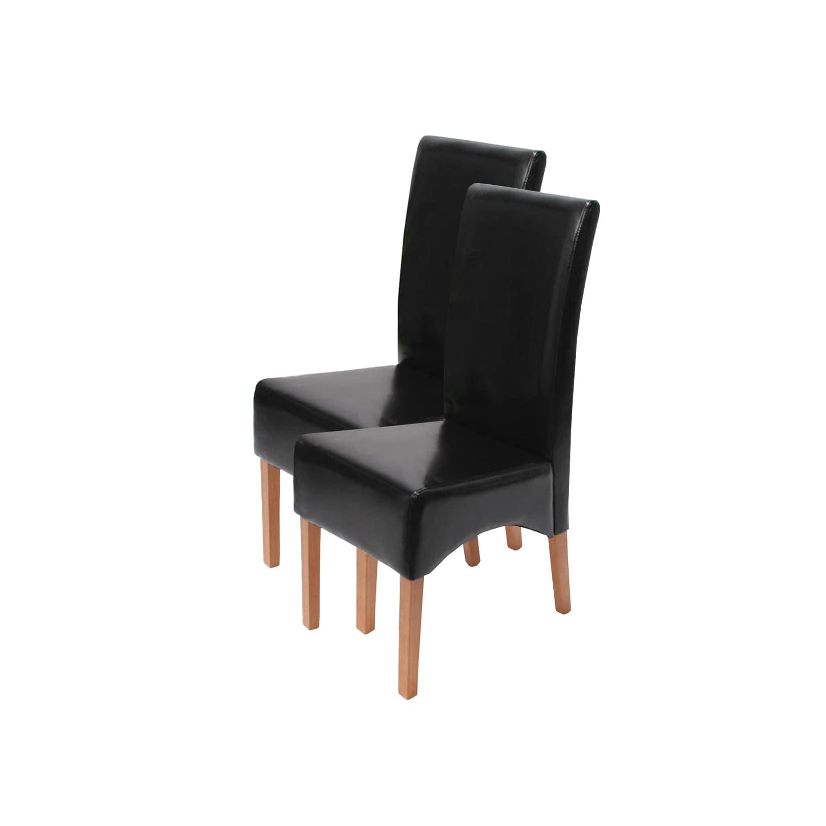 2er-Set Esszimmerstuhl Crotone, LEDER ~ schwarz, helle Beine