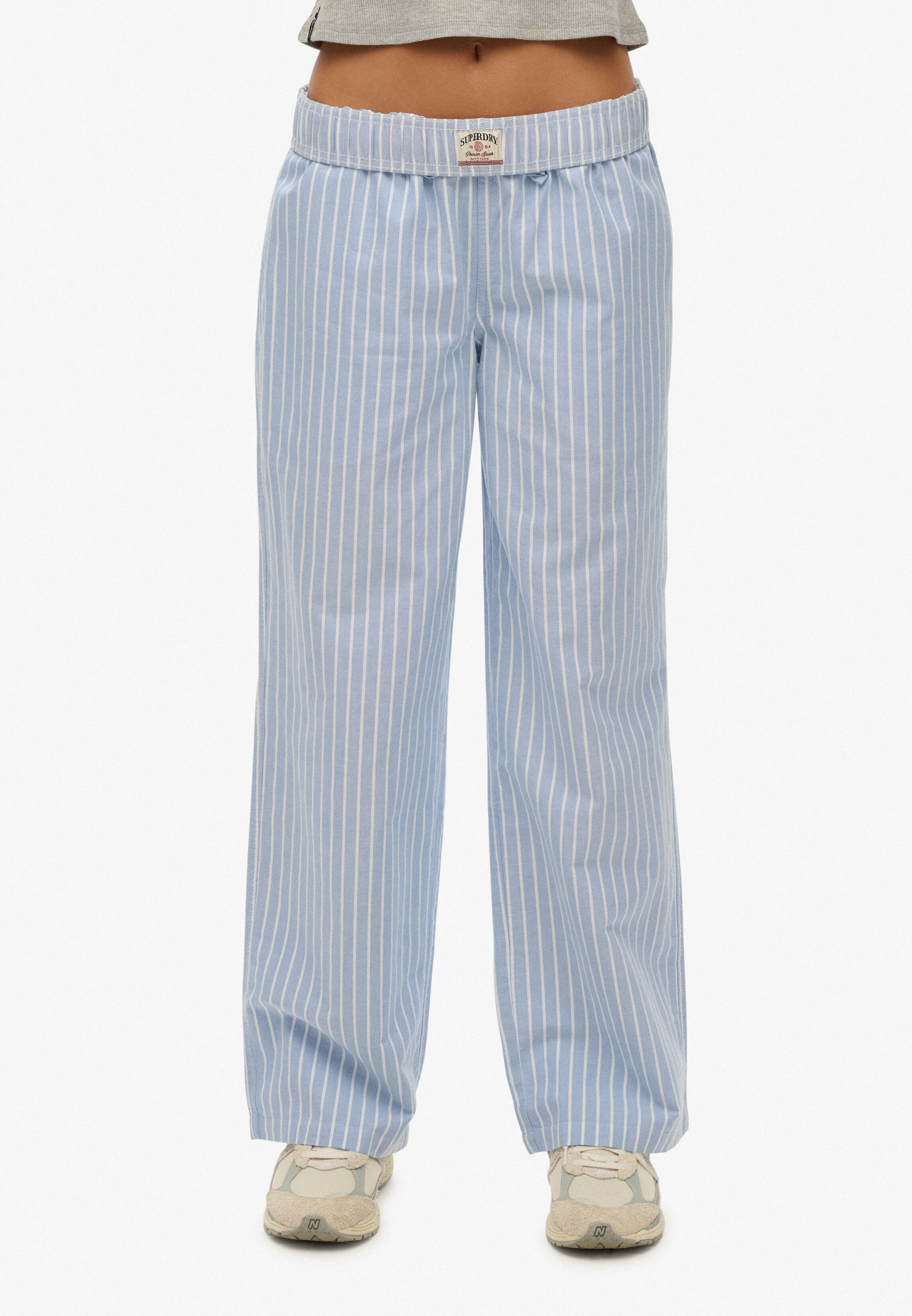 Cargohose SUPERDRY "COTTON STRIPE ELASTIC TROUSER", Damen, Gr. M, N-Gr, blau (broker blau stripe), Jersey, Obermaterial: 100% Baumwolle, gestreift, relaxed fit normal, Hosen Cargohose, aus Baumwolle und Jersey, Relaxed Fit, gestreifte Optik