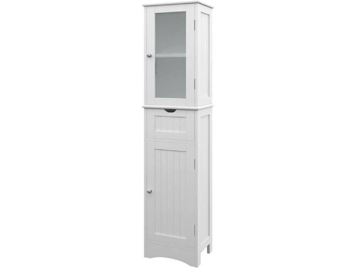GOPLUS Meuble Colonne Salle de Bain avec Étagère Réglable 2 Portes&Tiroir Étagère de Rangement avec Verre Dépoli 40x30x170cm Blanc