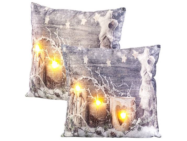 2er-Set Deko-Kissen mit Wintermotiv, 3 LEDs, Batteriebetrieb, 45x45 cm