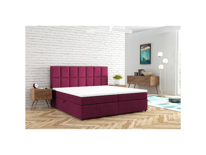 Boxbett Fira mit Stauraum 200 x 200cm Samt Rot/Beere Buche