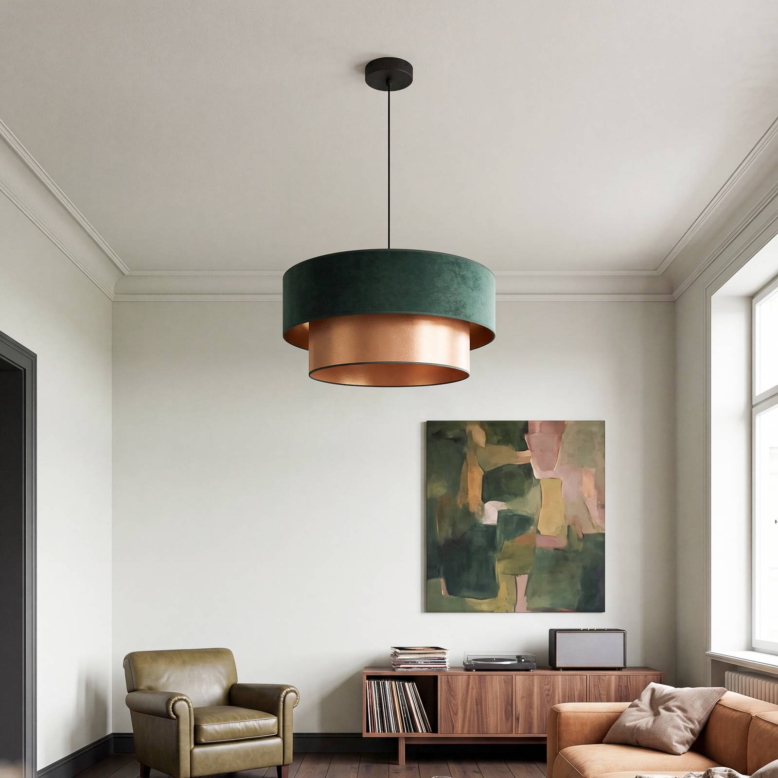 Hängelampe Dorina Duolla, grün, für Schlafzimmer, Textil / Stoff / Seide, Junges Wohnen, Pendelleuchte