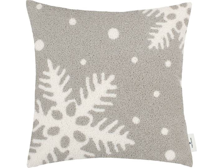 Dekokissen TOM TAILOR HOME Winter Flake , grau (hellgrau, grau, weiß, gemustert), B:45cm L:45cm, Baumwolle, Dekokissen_Sitzkissen_Kissenhüllen, Dekokissen, mit hochertigem Bouclé-Effekt, Kissenhülle ohne Füllung, 1 Stück