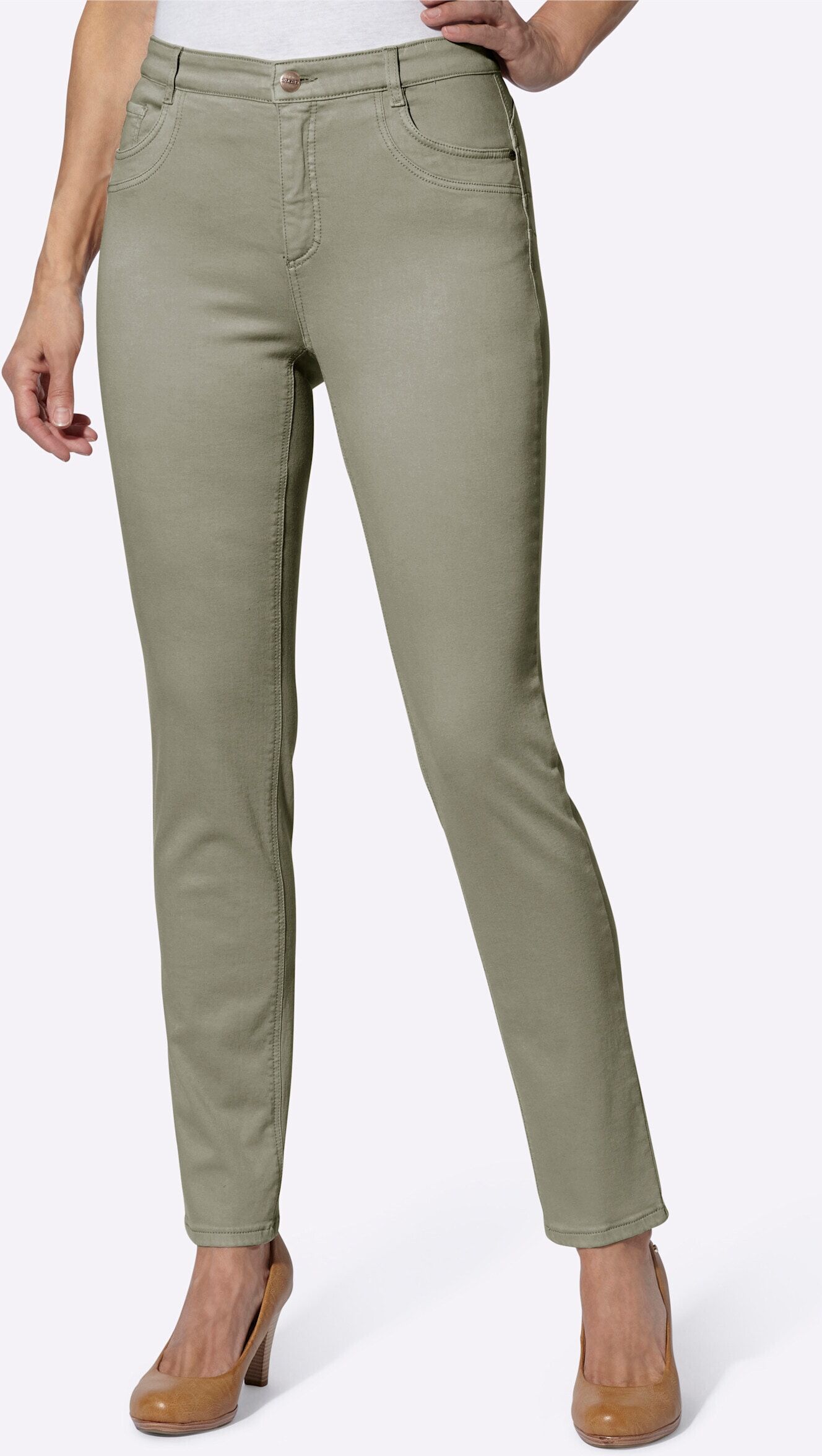 5-Pocket-Jeans WITT "5-Pocket-Jeans 5-Pocket-Jeans in Magic-Stretch-Qualität", Damen, Gr. 24, K-Gr, grün (khaki), Modisch, schmal, Jeans 5-Pocket-Jeans