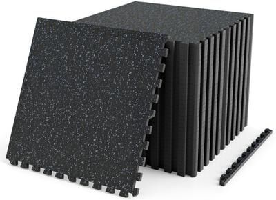 Costway 2 Pieces 0.55 inch Thick Rubber Top Exercise Mat 96 Sq Ft with Boarders-Blue