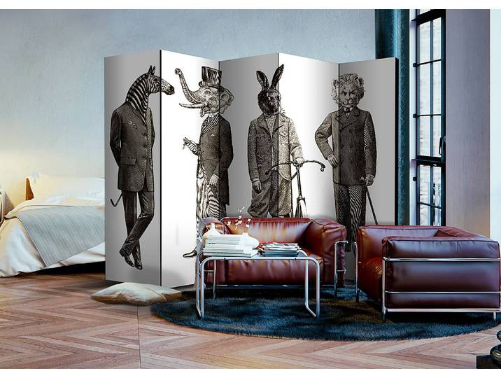 Paravent Elegant Zoo 1 côté Intissé sur bois massif Blanc/Noir 225 x 172cm