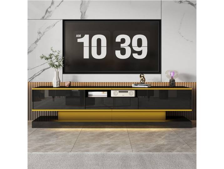 Meuble TV - TANANT - Noir - 3 tiroirs - Éclairage LED - 180x38x45 cm