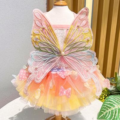 Regenbogen Schmetterling Hundekleider für kleine Hunde Mädchen Welpe Spitze Tutu Prinzessin Kleid Katzen Outfit Haustier Schmetterling Kostüm für Kätzchen Chihuahua Yorkie Pomeranian