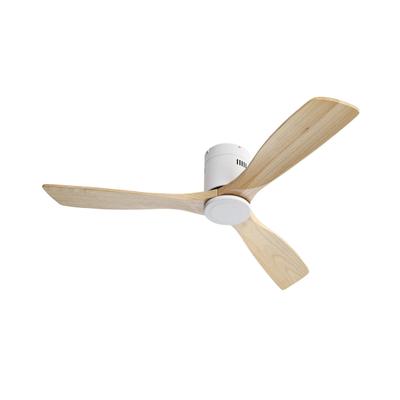 OKWISH Deckenventilator 25x132x132 cm mit Fernbedienung 6 Stufen Timer leiser reversibler DC Motor 3 Holzflügel Weiß Metall Holz