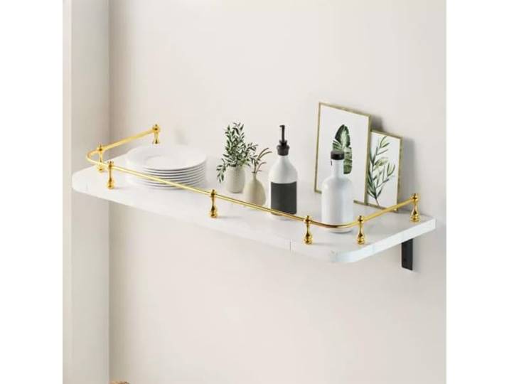 Schweberegal Massivholz mit Metallleitplanke, Halterung, Wandregal Rustikal Einfache Wandmontage, Badezimmer & Küche, Stabile Holzkonstruktion, Wohnzimmer(Marble,W7.9*L39.4in/20*100cm)