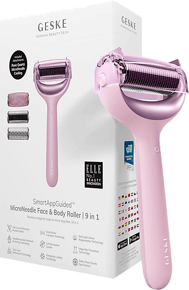 Rejuvenecedor facial - Geske MicroNeedle Face & Body Roller 9 in 1, Cara, Rosa