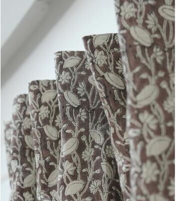 Fabdivine Block Print Flat Linen Curtain, Floral Window Drape, Pista