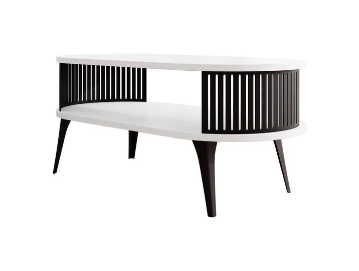 Mirjan24 Couchtisch Roenni Oval, Schwarz, Weiß, Metall, Oval,Oval, 50x44x100 cm, Wohnzimmer, Wohnzimmertische, Couchtische