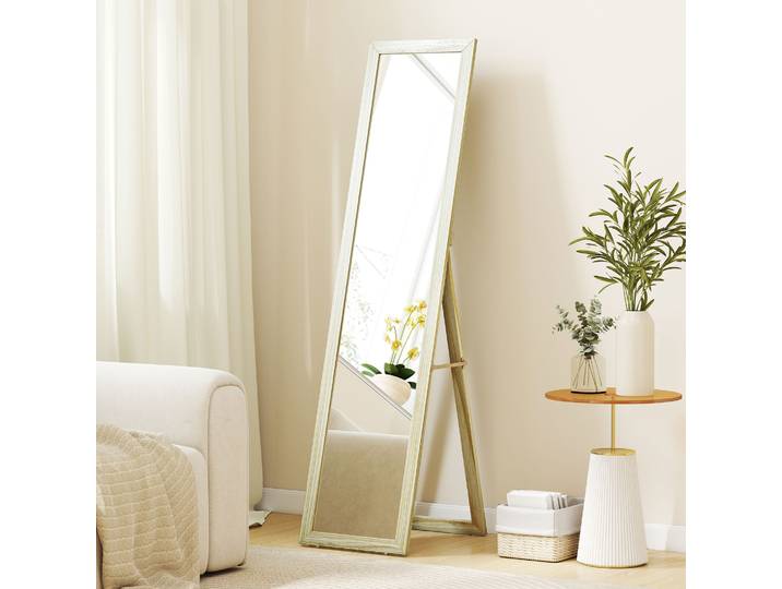 HOMCOM Miroir Pleine Longueur 154cm Bois Naturel Chambre