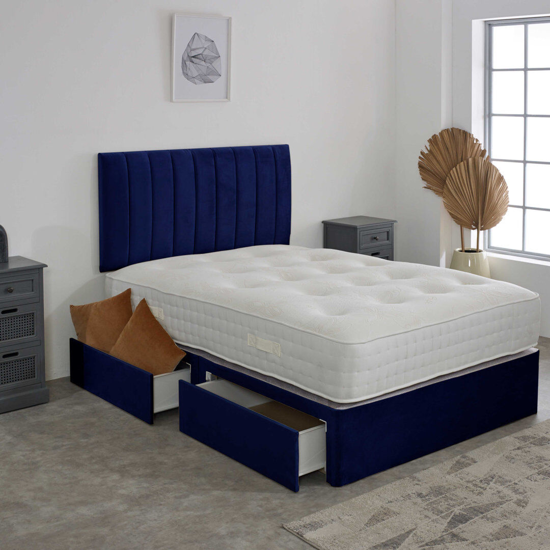 17 Stories Upholstered Bed with Mattress Blue Double (4'6)