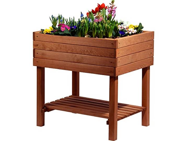 dobar® 58270e breites Hochbeet Kubus Massiv-Holz mit Ablageboden Salatbeet Bausatz für Gemüse Erhöhtes Gemüsebeet Garten & Balkon Anzuchtbeet mit Füßen 80 x 60 x 80 cm Braun