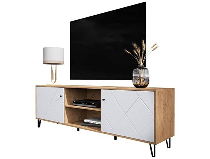Newroom TV Lowboard Wildeiche Weiß matt Schrank Wohnzimmer grifflos