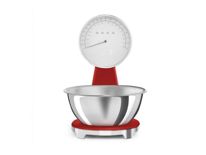 Smeg Küchenwaage SMEG Retro Küchenwaage 5kg/1g Analog- Digitalanzeige USB Akku Rot