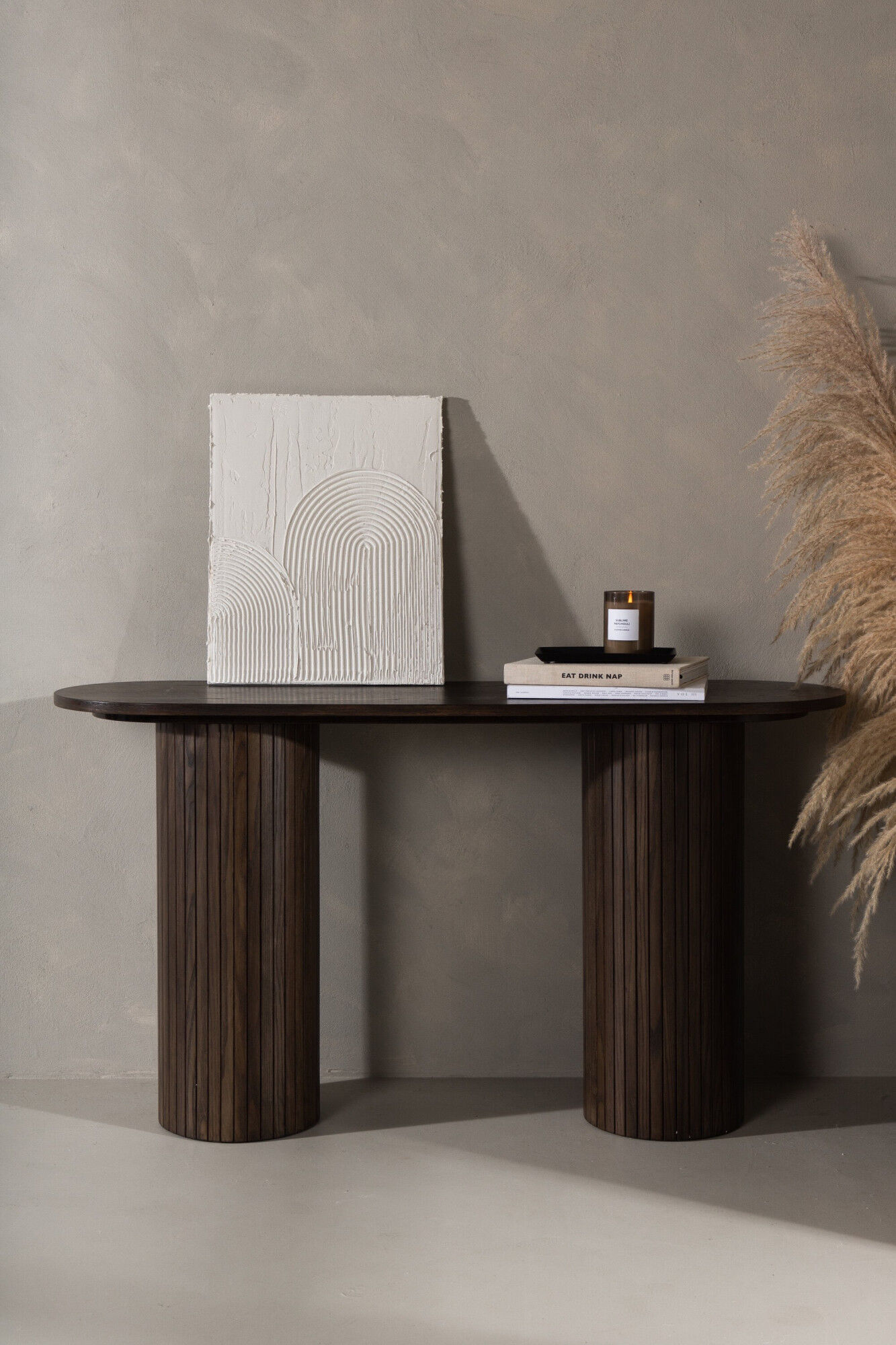 Beistelltisch VENTURE HOME "Bianca, ovaler Konsolentisch mit Holzfurnier-Optik, 130 × 40 cm", braun (mocca, mocca, mocca), B:40cm H:72cm T:40cm, Tische, Beistelltisch, Ablagetisch, Furnier, oval, hoch, geräumig, edel mocca, mocca, mocca B/H/T: 40cm x 72cm
