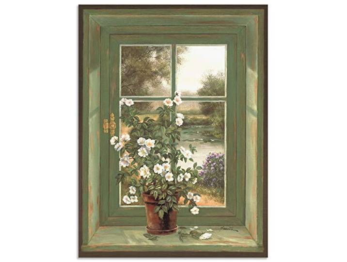 ARTland Wanddeko Wandbild Alu Verbundplatte für Innen & Outdoor Bild Fensterblick Fenster Natur Landschaft Stillleben Blumen Botanik Kunst T5YV
