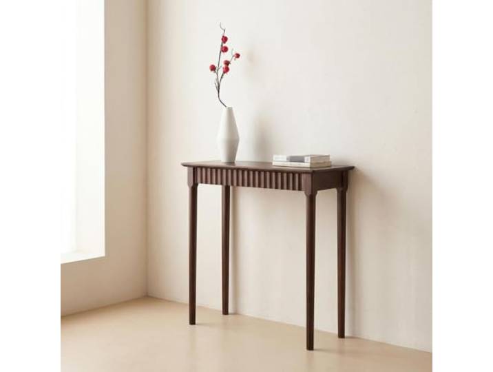 RASJCGRCOA Konsolentisch Holz Stabile Struktur mit Schublade Rillen Design Schmaler Flurtisch Beistelltisch für Eingangsbereich Wohnzimmer Flur Kleine Räume, Dunkelbraun
