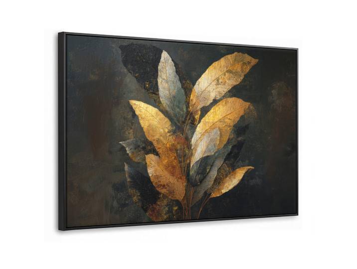 MuchoWow Leinwand Bilder mit Rahmen - Golden Leaf Komposition - Botanical Luxury - 140x90, Goldfarben, Rechteckig, 140x90 cm, gerahmt, Bilder & Rahmen, Bilder, Leinwandbilder