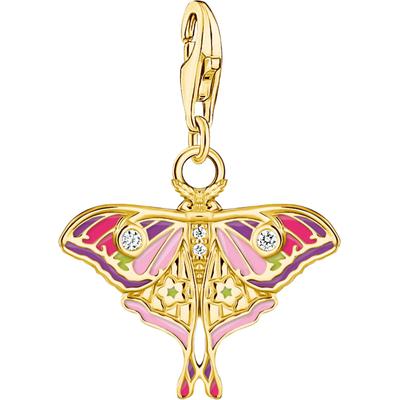 Charm-Einhänger THOMAS SABO "Charm Nachtfalter bunt", gold (gelbgoldfarben, weiß, weiß), Charms, Damen, Silber 925 (recycelt), mit Zirkonia (synth.)