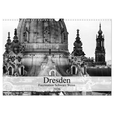 Dresden Faszination Schwarz Weiss (Wandkalender 2026 DIN A3 quer), CALVENDO Monatskalender