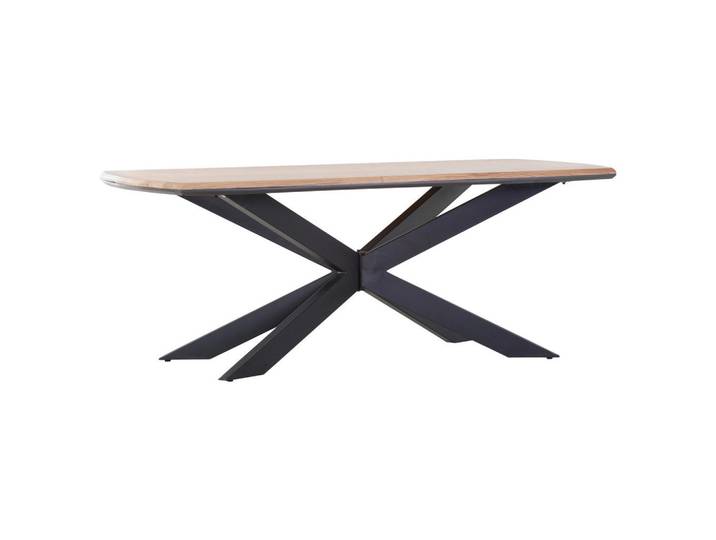 Ambia Home Esstisch, Schwarz, Akaziefarben, Holz, Metall, Akazie, massiv, rechteckig, X-Form, 100x77x200 cm, Holzmöbel, Holztische, Esstische Holz, Massivholztische