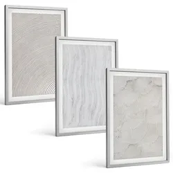 BILDER SET 3er Set - 40x60 cm Silberner Rahmen - Sandmuster geometrische Strukturen