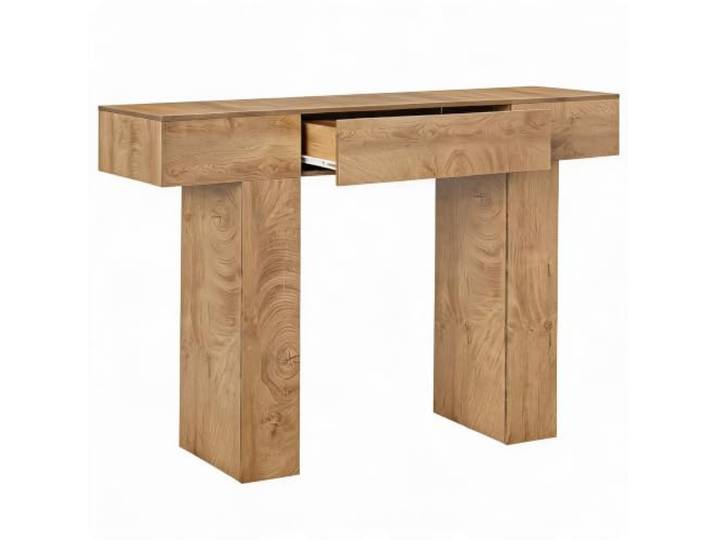 GarveeLife Schmaler Konsolentisch 120 cm mit Schublade & Ablage - Flurtisch/Sofatisch für Flur, hinter dem Sofa & Wohnzimmer - π-Form, Industrial-Farmhouse Stil - Farbe: Eiche Jahresring (1,2 m)