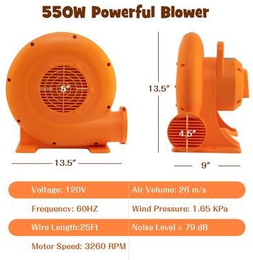 380W/550W/680W 1.0HP Air Blower for Inflatables w/ 25FT Wire&GFCI Plug
