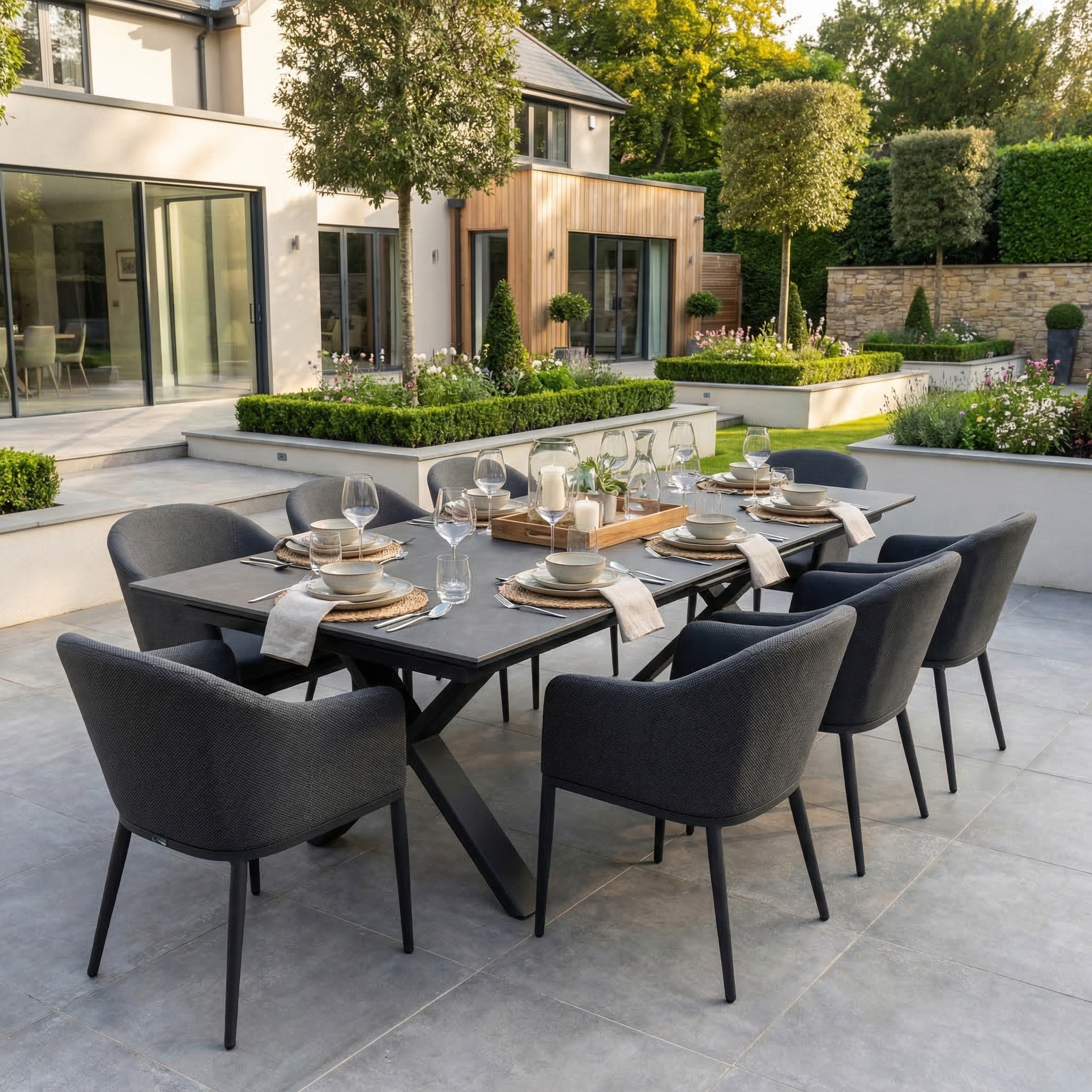 Harbour Lifestyle Luna 8 Seat Outdoor Fabric Dining Set with Albatross Extending Table in Grey