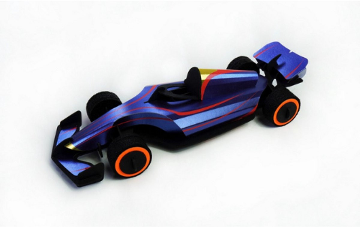 Assembli papieren raceauto Octaan blauw voor volwassenen
