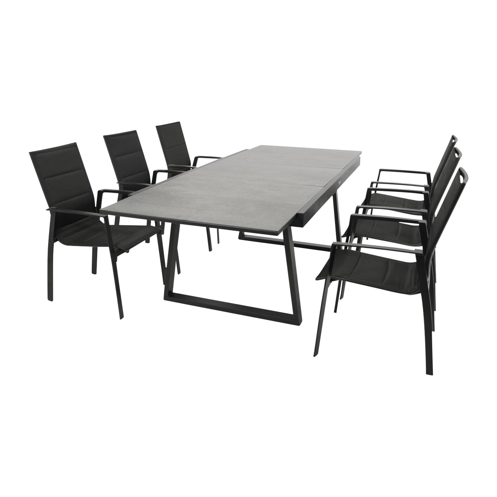 Garnitur REIMS 7-teilig, Alu + Glas + Kunstgewebe schwarz