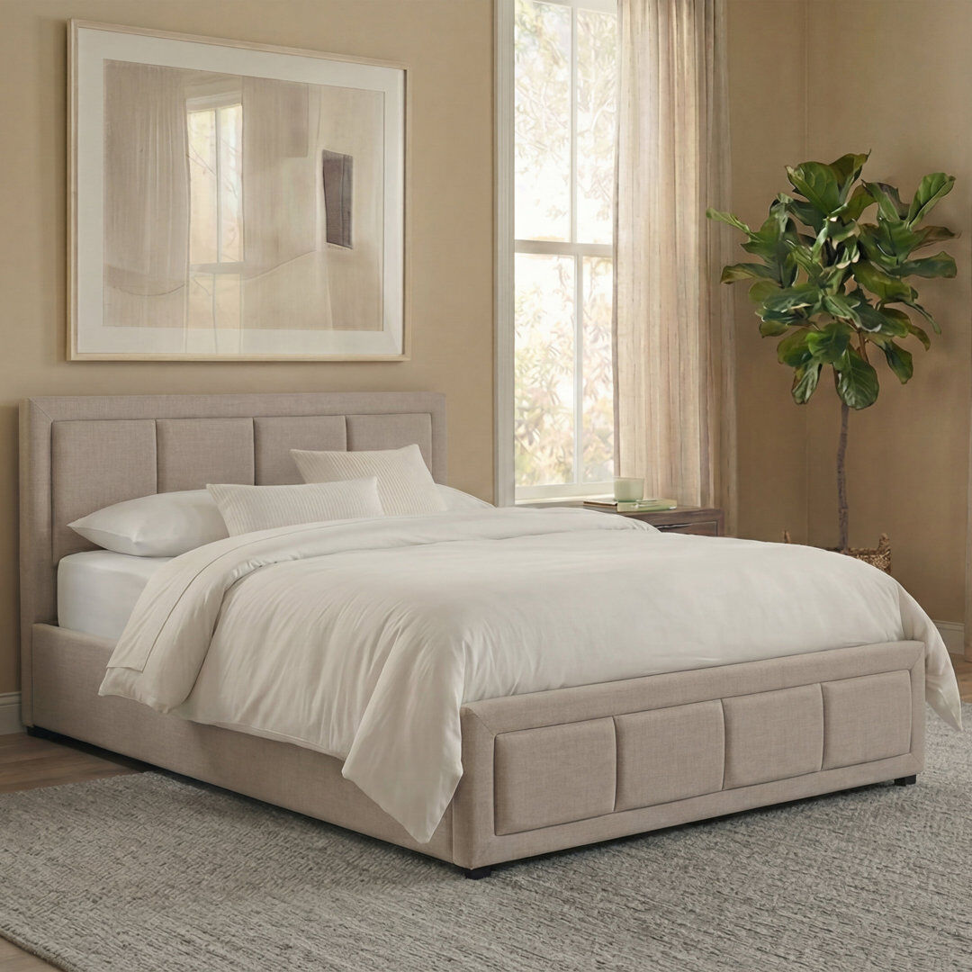 Latitude Run Ottoman Fabric Lift Up Storage Bed , UKFR Certified Beige Single (3')