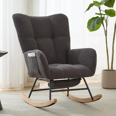 Kodotan sofa Teddy Fabric Wingback Glider Rocker & Ottoman Set, Nursery Nursing Rocking Chair with Side Storage Pocket, Smooth Gliding Motion