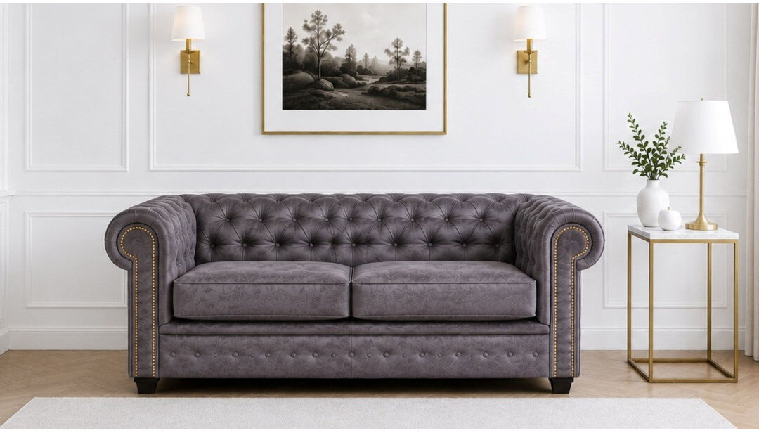 Etta Avenue Haverly 2 Seater Chesterfield Sofa Gray 72cm H X 194cm W X 90cm D
