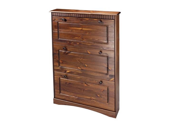 Schuhschrank GOODPRODUCT Rustic, Schukommode, Schuhkipper, Dielenmöbel , braun (dunkelbraun), Für 9-11 Paar Schuhe, Schränke, Schuhschrank, aus massiver Kiefer, 3 Schuhklappen, für 9-11 Paar, Kassettenoptik