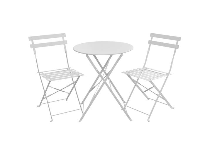 SVITA BERLIN Bistro-Set 3-teilig Garten-Set Garnitur Metall-Möbel Stuhl Tisch Klapp-Möbel Balkon-Set Weiß