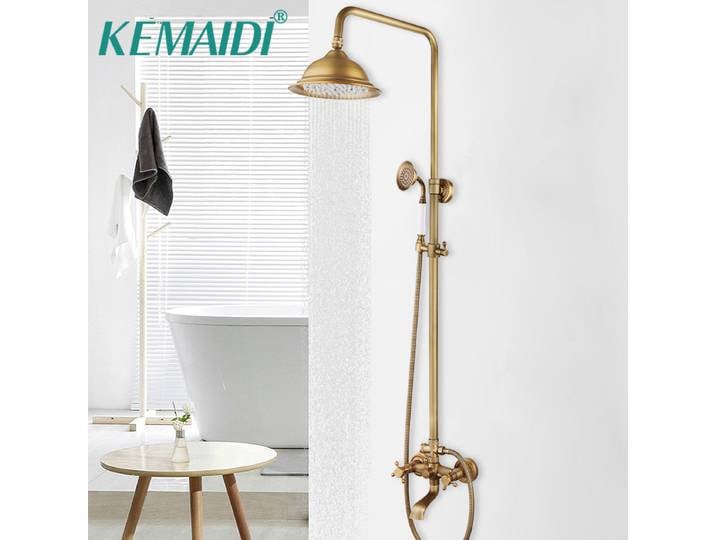 EllMAIDI-Système de douche en laiton antique, pommeau de douche à effet pluie avec bec de baignoire et pulvérisateur de détermination, poignée à double croix, centres commerciaux