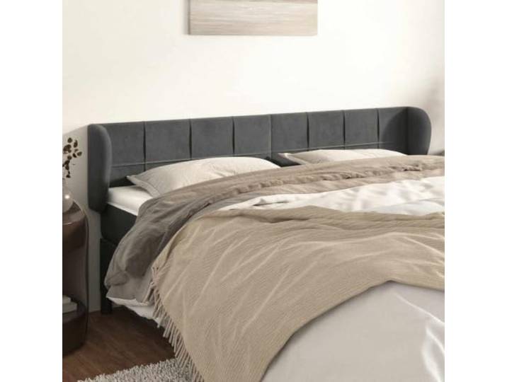 GBCDSWBR Kopfteil mit Ohren Samt Dunkelgrau 183x23x78/88 cm Bettgestell Höhenverstellbar, Robuste Holzbeine, Luxuriöses Design