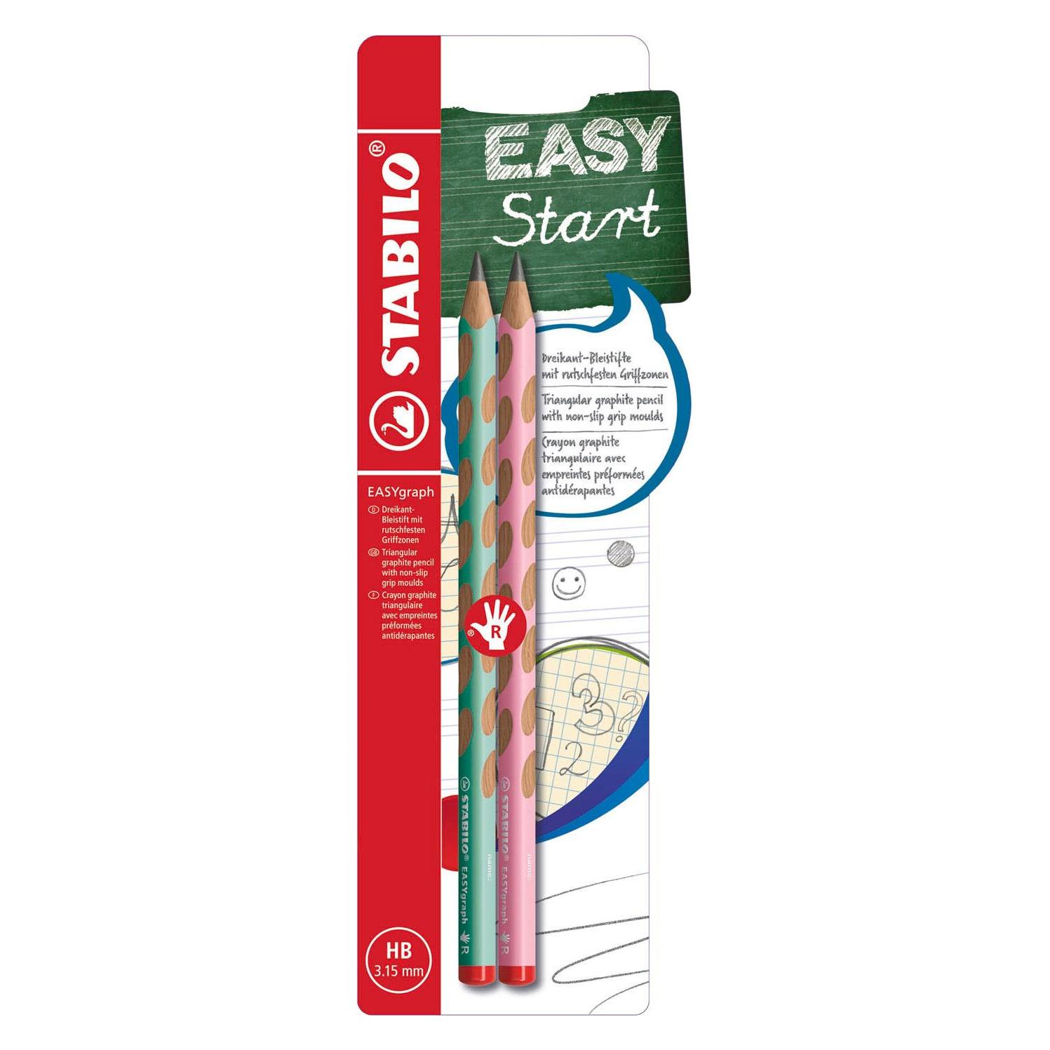 Stabilo Ergonomischer Dreikant-Bleistift für Rechtshänder - EASYgraph in pastellgrün und pastellpink (3.15 mm, HB, 2x) (B-55880-10)