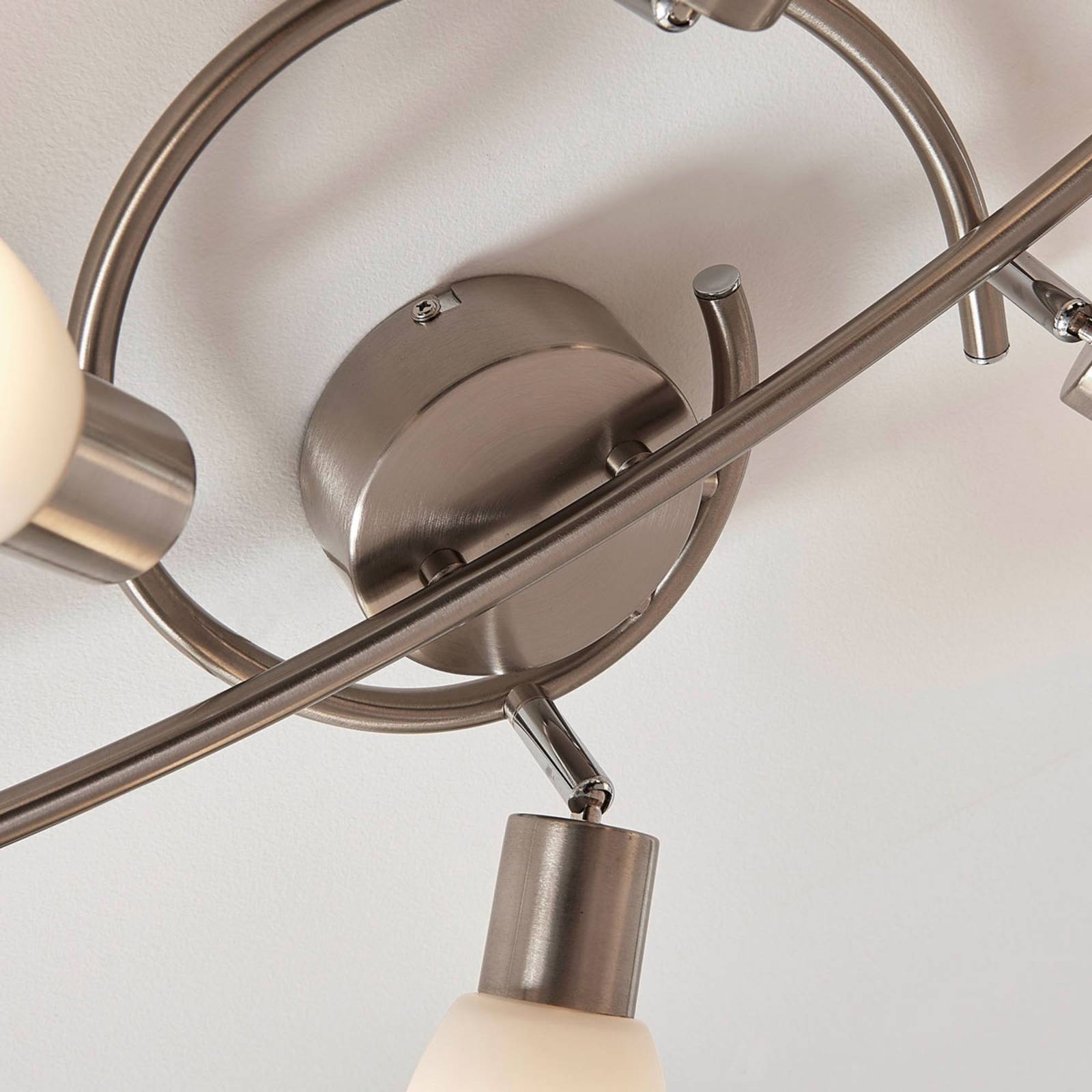 Lindby spotlight Arda, 75 cm, 6-bulb, nickel, glass, E14 Arda Lindby, dimmable, Alu / grey / zinc, Living / Dining Room, Glass, Modern, Ceiling Light